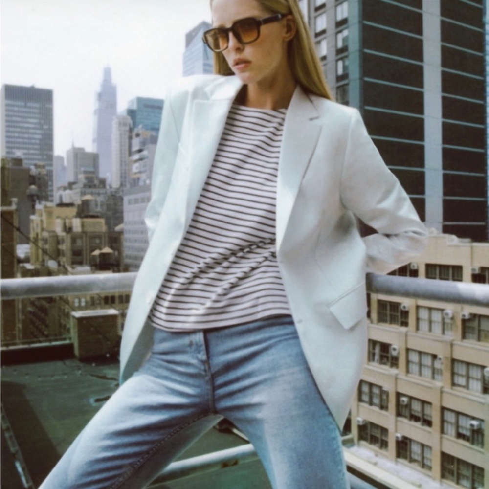 COPY Zara Blue Straight Cut Blazer Limited Edition Silky Linen Blend Blogger